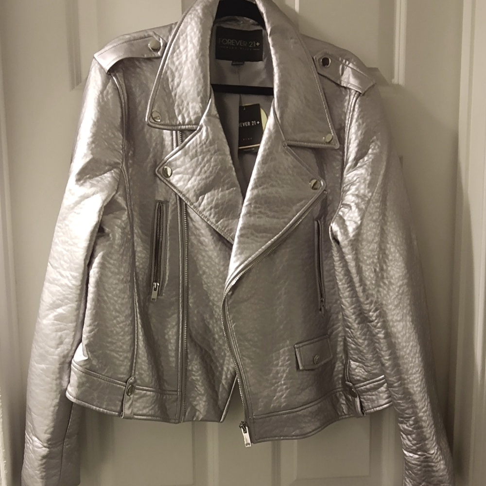 Forever 21 Silver Moto Jacket Plus Size